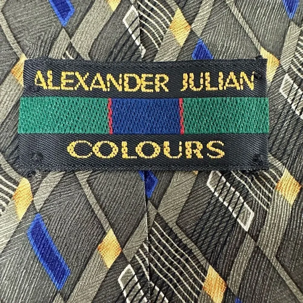 Alexander‎ Julian Colours Men's 100% Silk Neck Tie Olive Green Geometric Print